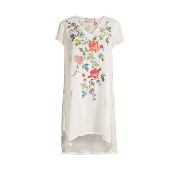 Johnny Was Adele Drape Tunic Dress Floral Embroid Flowers Plaid Viscose Blue New - Picture 5 of 9